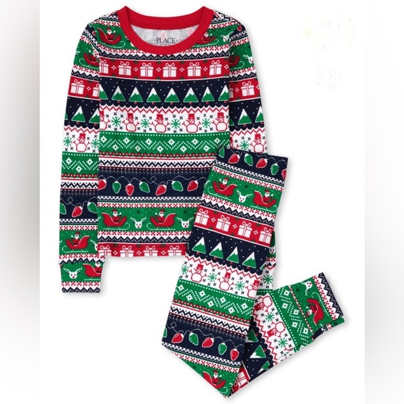 New Children’s Place Kids Pajama Set Christmas Holiday Festive Fair Isle Pattern - Picture 1 of 6